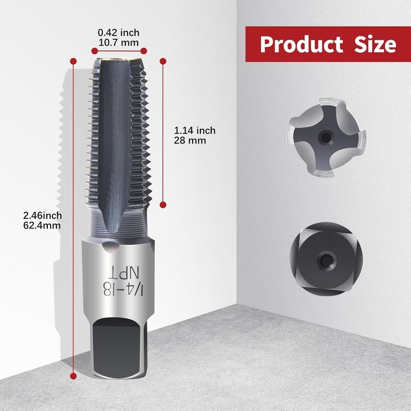 ColumPRO 1/4”-18 NPT Pipe Tap with AlCrN Coating, Heavy-Duty High Speed Steel for Tapping Stainless Steel, Metal, Brass, PVC - Image 3